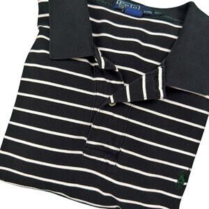 Polo Ralph Lauren Men's XL Black White Stripe Shirt 100% Cotton Green Pony Prep